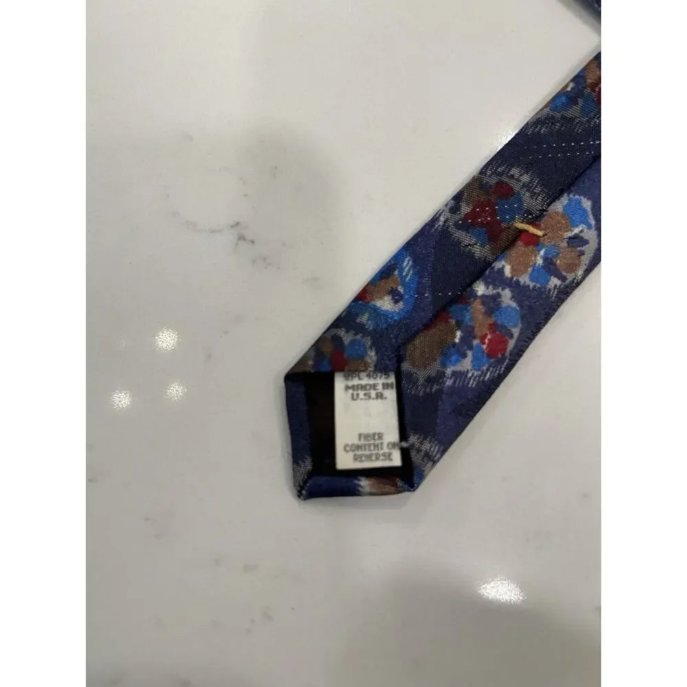 Oscar De La Renta Men’s Necktie Blue‎ 3.75” Silk Blend Geometric Logo Vtg Tie